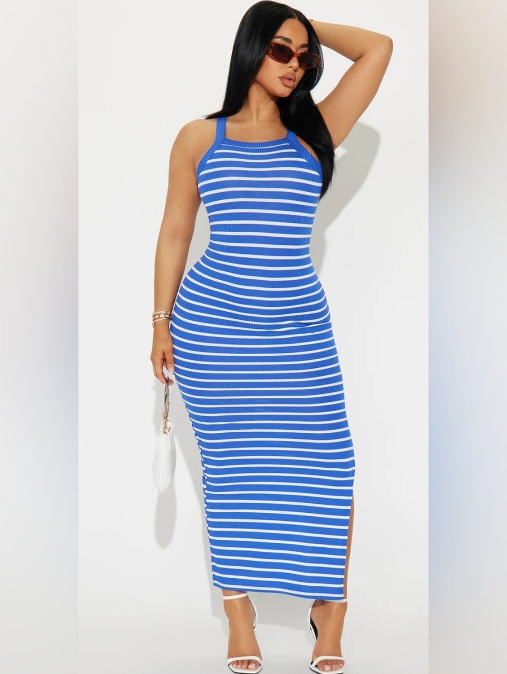 Blue and White Striped Tank Maxi Dress